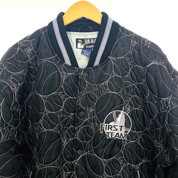 Raw Blue Classics First Team Men's Bomber Jacket Large Black Gray Button Up - Picture 2 of 15